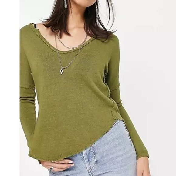 FREE PEOPLE Come and Get It Long Sleeve Top in Moss - Small - Picture 2 of 4
